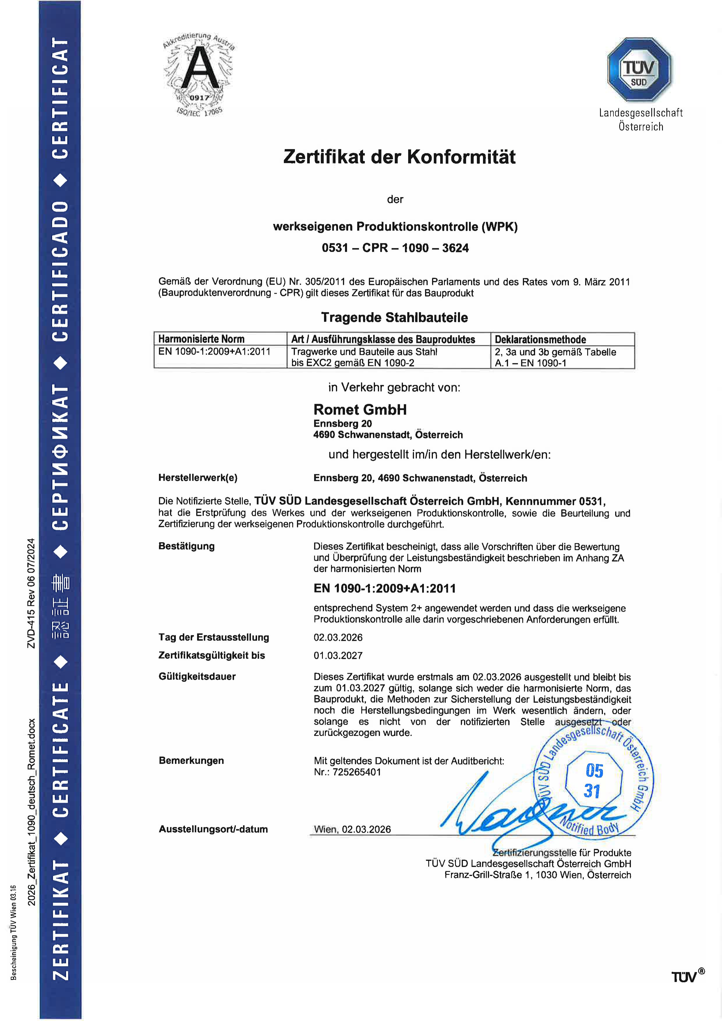 EN 1090 Zertifikat